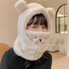 Integrated Bear Ear Mask Lovely Warm Winter Hat with Fur Lining - Perfect for Gifting Comfortable Gray Free Size