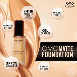 Charmacy Base Maquillaje Líquida Mate Resistente Agua Horas Duración Sudor Humedad Control Grasa Transfiere Pieles Grasas Cobertura Total Modulable