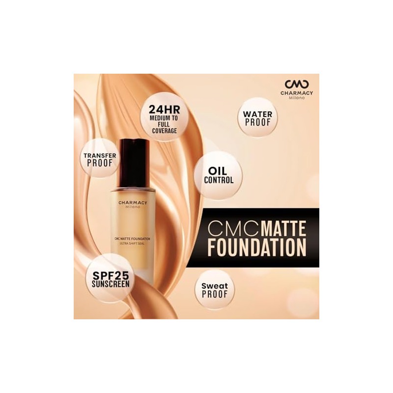 Charmacy Base Maquillaje Líquida Mate Resistente Agua Horas Duración Sudor