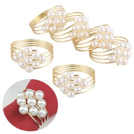 6Pcs Christmas Napkin Rings Pearl Napkin Holders Napkin Buckle Gift for Holiday Dinners Parties, Wedding Adornment, Table Decoration Accessories Golden
