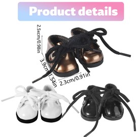 3 Pairs Doll Shoes, 3 Colors Vinyl Material Mini Cute Toy Shoes Fashion Delicate Clothes Accessories for 6.7in Dolls (Black, White, Brown)