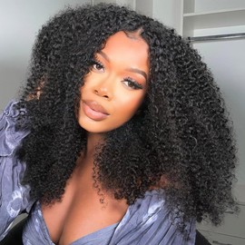 OWNROSE Curly Human Hair Half Wig 200% Density Afro Kinky Curly Wigs Human Hair Glueless Wear and Go 3 In 1 Half Wig Beginner Friendly Drawstring Seamless Flip Over Wigs for Women 24 Inch