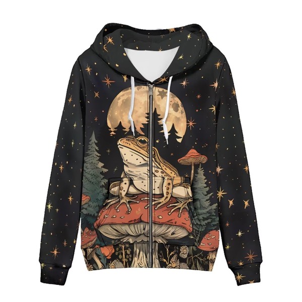 Showudesigns Mushroom Frog Zip Up Jackets for Women Hooded Sweatshirts