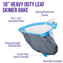 U.S. Pool Supply Professional Heavy Duty 18" Swimming Pool Leaf Skimmer Rake with Deep Double-Stitched Net Bag - Strong Aluminum Frame for Faster Cleaning & Easier Debris Pickup and Removal