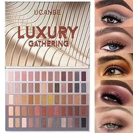 UCANBE Paleta de Sombras de Ojos 60 Colores Tonos Nude Neutros Cálidos Acabado Mate Brillo Glitter Smokey Maquillaje Set Cosmético Regalo Halloween   