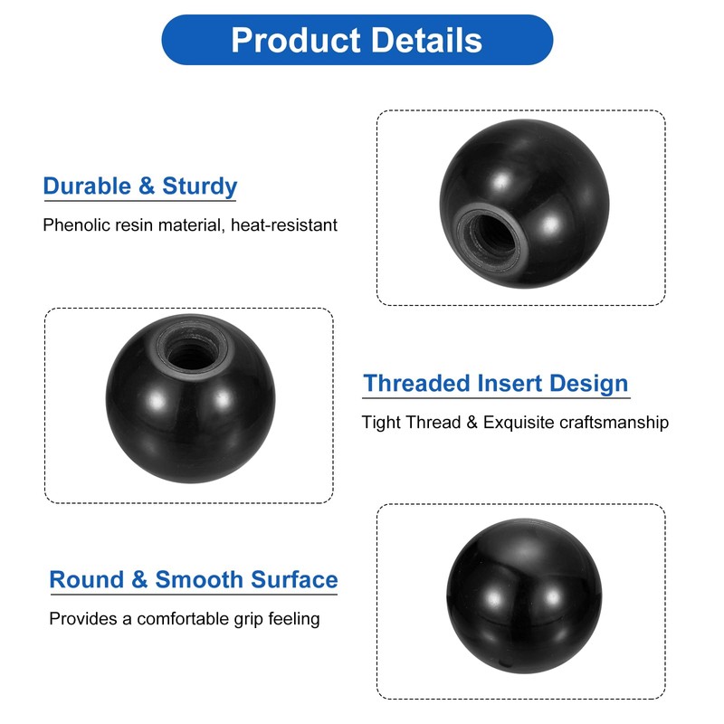 sourcing map 2Pcs Threaded Ball Knobs, M16 Female Thread Phenolic