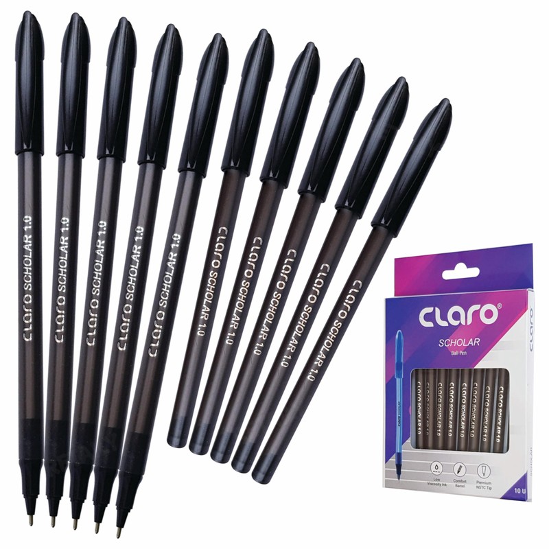CLARO Scholar Ballpoint Pens, BLACK, Medium Point (1.0mm), Pack of