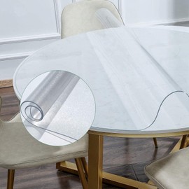 NECAUX 24 Inch Round Clear Table Cover Protector, 2mm Thick Upgraded Version, Unshrinkable Waterproof Scratch Resistant Plastic Table Top Protector Circle Table Pad for Coffee Table Living Room Table