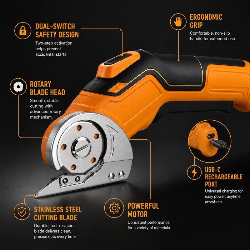 Rechargeable Electric Scissors for DIY Cutting – 3.7V Cordless Rotary