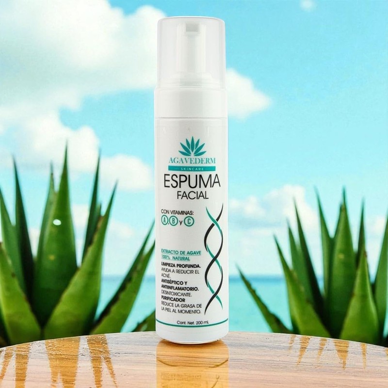 AGAVEDERM Espuma Facial con Extracto de agave, Vitaminas A, B,