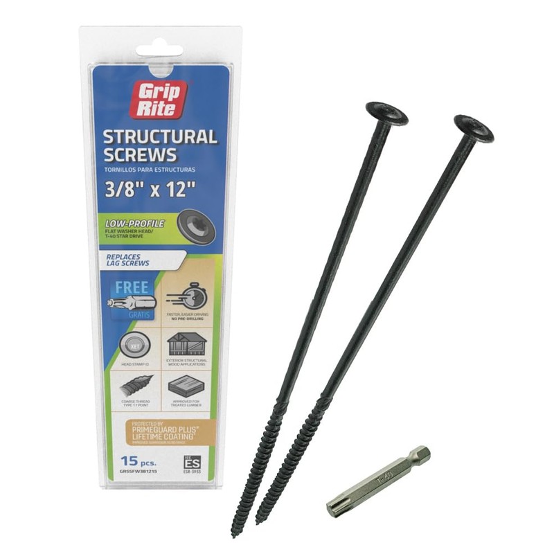 GRSSFW381215-GRIP-RITE 3/8 X 12 PRIMEGUARD Plus Coated T-40 Star Drive