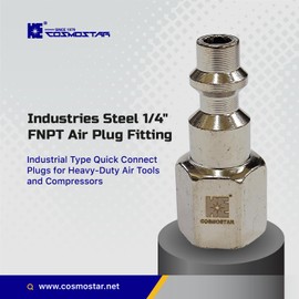 COSMOSTAR Industries Steel 1/4" MNPT Air Plug Fitting, 1/4 Inch Plug and 1/4" NPT Connector with Pre-Applied Sealant - Industrial Type Quick Connect Plugs (1/4" PFNPT, 25 PCS)