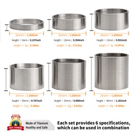 TiTo Titanium Bike Headset Spacer,Bicycle Headset Stem Bike Front Stem Fork Bike Washers 6 Pieces 5/10/15/20/25/30mm Headset Spacers Mountain Bike Fit for MTB Mountain Bike Road Bike