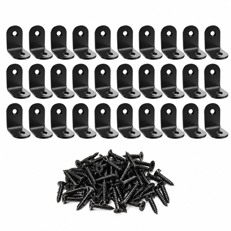 L-Shaped Corner Brackets for Wood Furniture – Black Stainless Steel