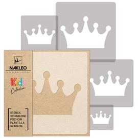 NAKLEO Stencils Painting for Children, Set of 5, 9 x 9 to 34 x 34 cm, Crown Princess Queen, Reusable Plastic Children's Room Painting Template, Room Decoration, Crafts, DIY Wall Furniture Paper