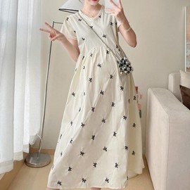 Mamkong Summer Maternity Dress for Pregnant Women Maternity Skirt Pink L