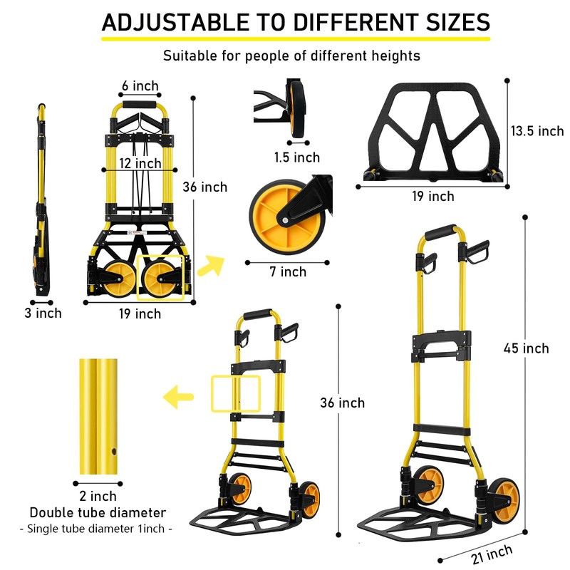 Folding Hand Truck and Dolly, 440lbs Capacity Portable Luggage Dolly