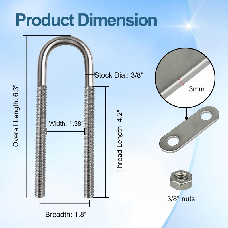 MOOKEERF 2 Pack 316 Stainless Steel U Bolts for Boat
