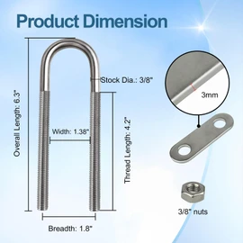 MOOKEERF 2 Pack 316 Stainless Steel U Bolts for Boat Stern Bow Eye Tie Down, Heavy Duty U-Bolt for Yatch Boat Trailer, Automotive (160MM 2PCS)