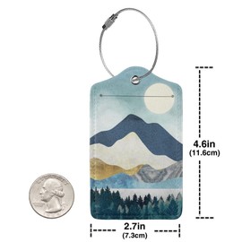 2 Pcs Colorful Watercolor Moon Mountain Luggage Tags for Suitcase, Hills Forest Rock Travel Gifts for Privacy Cover ID Label and Address Card