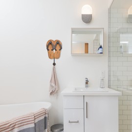 Wooden Key Holder Decorative Flip Flop Wall Hook for Towels Hats Coats- Wall Mounted Towel Hanger Nautical Decor Hanging Single Hook for Bathroom (Wood)