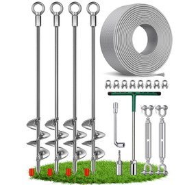 CORDUN 30" Screw-In Ground Anchors Heavy Duty Shed Anchor Kit, 4 Pack Fully Welded Chrome Plated Earth Anchors with 3/16" Cable,304 SS Turnbuckle&Clamps, Drill Adapter&T-Wrench for Shed/Carport/Gazebo