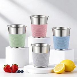 Stainless Steel Kids Cups with Silicone Sleeves, 8oz Metal Tumbler