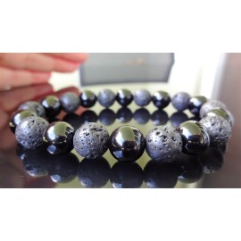 RAYON Black Onyx & Volcanic Lava Bracelet Men 10mm Round 8 inch