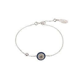 LATELITA Evil Eye Charm Bracelets Rhodium Plated Sterling Silver Lab Created Round Cubic Zirconia Blue White Evil Eyes & Hamsa Hand