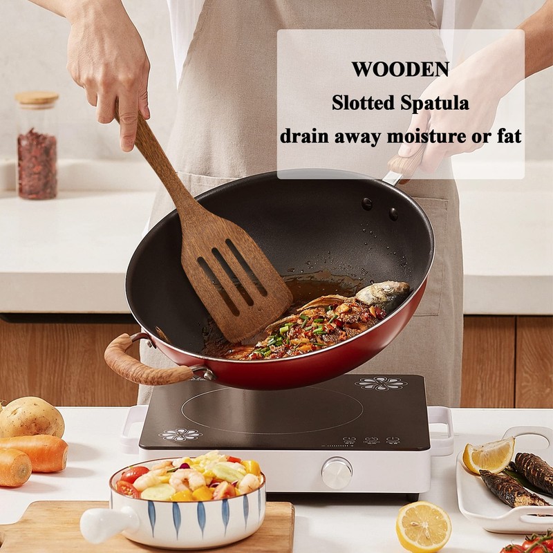 Wooden Spatula, Pack of 2 Wood Solid Turner Kitchen Wooden