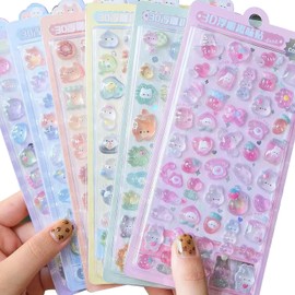 EsiFare Cute Puku Stickers, Set of 6, 3D Reward Stickers, Sparkling Girls, Decorative Stickers, For Cell Phone Decoration, DIY Use, For Journals, Crafts, Gifts,