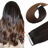 XDhair Tape Extensions Real Hair Natural Black to Dark Brown
