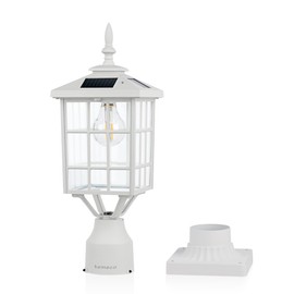 Kemeco ST4224Q-W Solar Post Light Outdoor Led Squared Frame Fixture with 3" Pier Mount Base for Garden Street Pole Landscape Yard Driveway Entryways (White)