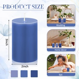 Conelist Set of 6 Pillar Candles Unscented Column Colored Candles for Wedding Gift Relaxation Spa Church Holiday Dinner Table Home Decor (2 x 3,Gradient Blue)