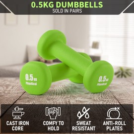 PhysKcal Dumbbells Set of 2 for Home Gym Exercise, Comfy To Hold Soft-touch Grip, Sweat-resistant Neoprene Coating, Pilates Cardio Hand Weights for Toning, Dumbbells in 0.5kg 1kg 1.5kg 2kg 3kg Pair