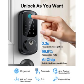 Smart Lock, Keyless Fingerprint Door Lock, Smart Locks Keyless Entry for Front Door, Electronic Touchscreen Keypad Deadbolt Remote Control Biometric Digital with Code - Auto Lock