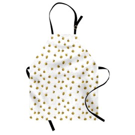 ABAKUHAUS Bee Cooking Apron 2 Pack Simplistic Illustration The Buzzing Flies Bees Dashed Line Shapes, Height Adjustable Clear Colours, 67 cm x 80 cm, Yellow White
