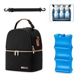 BABEYER Breastmilk Cooler Bag with Ice Pack Fits 6 Baby Bottles Up to 9 Ounce,Breast Pump Bag with Shoulder Strap Double Layers Cooling Bag for Nursing Mom Daycare, Outdoor,Work-Black