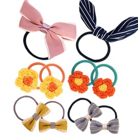 Kids Hair Rubber Set, Set of 10, Ribbon, Flower, Hairband, Cute, Hair Accessories, Kids, Elastic, Children, Babies, Elementary School Students (SET-B)