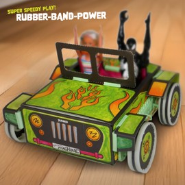 JUNKO Create Your Own Box Car - The Pack Turns Into A Toy Car with Rubber-Band Power - Fun To Build & Colour In - ReUse for Junk Modelling Projects - Kids Craft Kit/STEM Kit for kids aged 6+