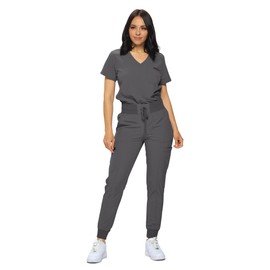 MONARCH UNIFORMS Stretchy Scrubs Women's Jogger Scrub Set In Regular and Petite Jogger Scrubs with Tuck-In Top for Women, Charcoal, X-Large