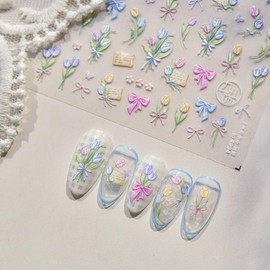 5D Embossed Flower Stickers for Nail Art White Floral Self-Adhesive Pearls Nail Art Decals for Women Nail Supplies Art Design Stickers (to4994)