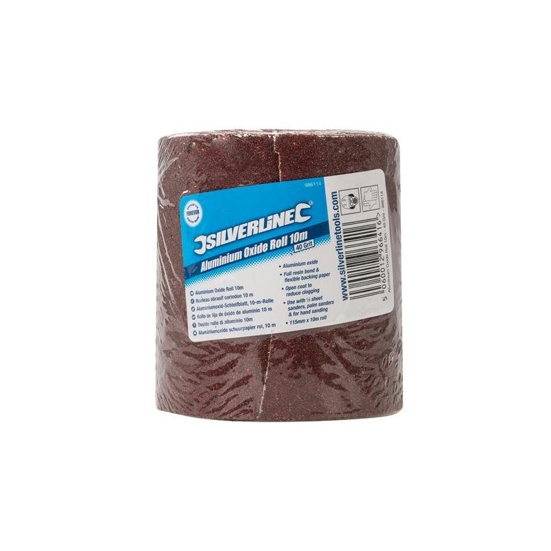 Silverline 986114 Korund-Schleifblatt, 10-m-Rolle 10 m, 40er-Körnung