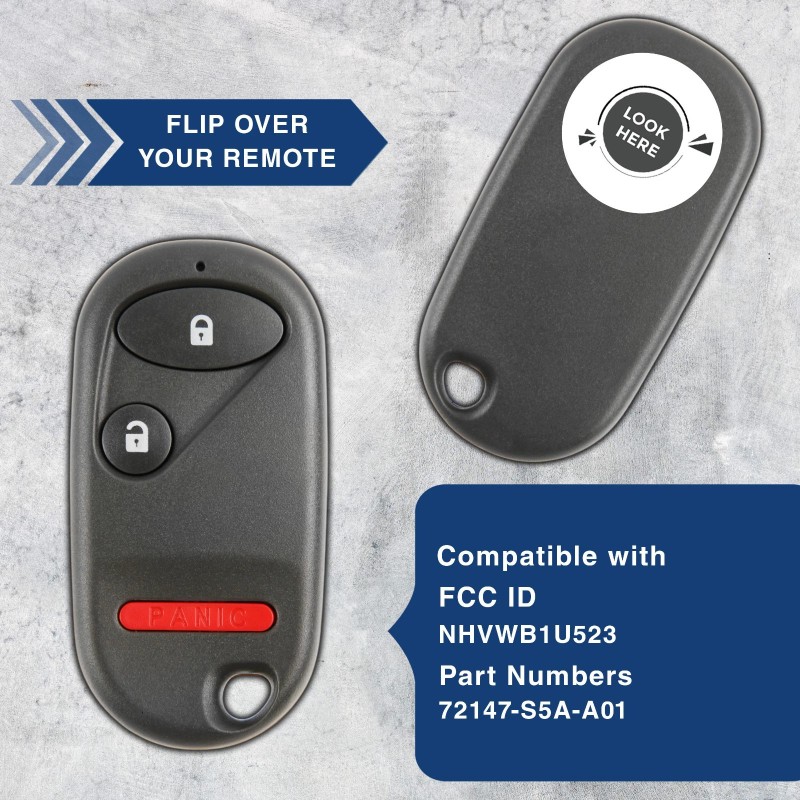 KeylessKing* Key Fob Remote for 2001-2007 Honda Civic Pilot 3-Button