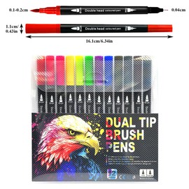 YBFBSJK Acrylic Pens 12 Colours Acrylic Paint Marker Dual Tip Marker (Brush and Fine Tip) for Rock Painting, Wood, Ceramic, Ideal for Children and Adults, for Drawing and DIY Craft Projects