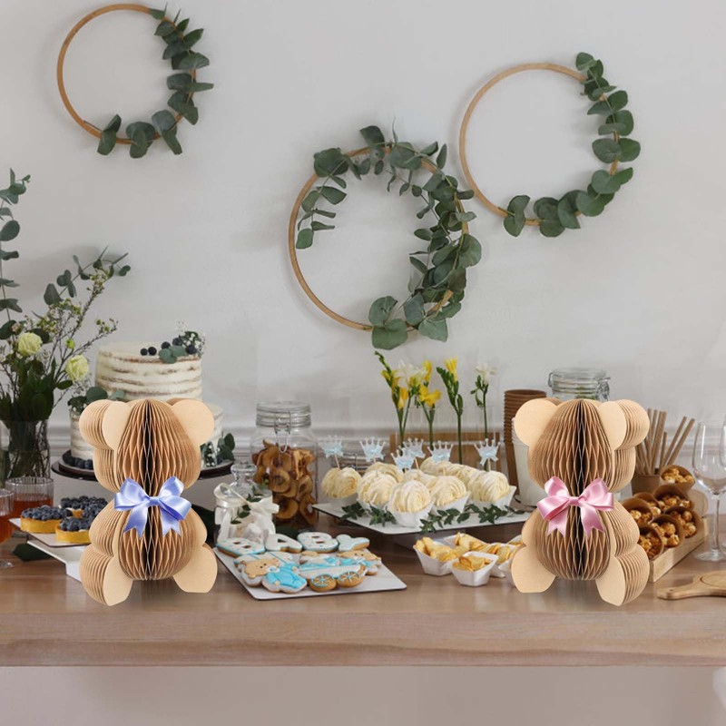 PEUTIER 2pcs Bear Honeycomb Centerpieces, 7.9in Paper Bear Centerpieces for