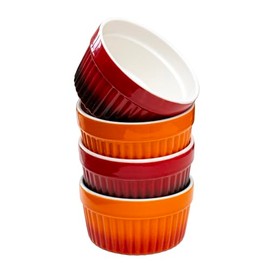 Set Of 4 Ombre Ramekin Dishes Red Orange Stoneware 200ml Round Serving Bowl Pots