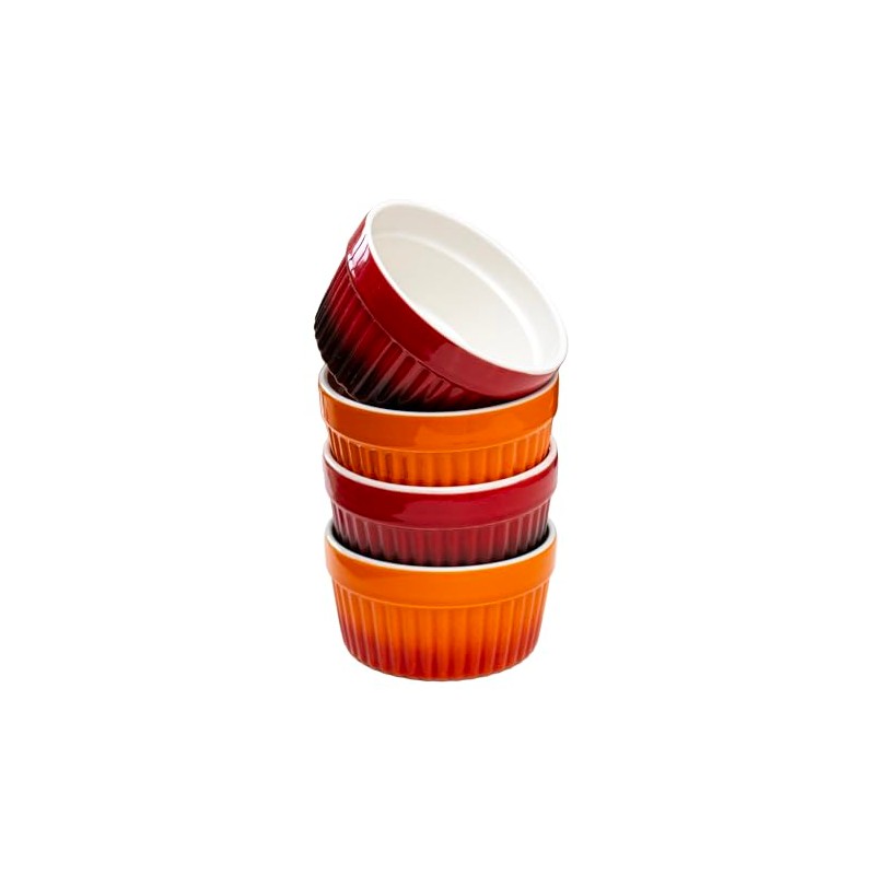 Set Of 4 Ombre Ramekin Dishes Red Orange Stoneware 200ml