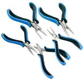 5 Piece 5" (12.7 cm) Jeweler's Premium Pliers Set | Flat Nose, Bent Nose, Chain Nose, Sidecutter, Round Nose | | Dual-Color, Ergonomic Grip | Essential for Intricate Wirework & Jewelry Crafting