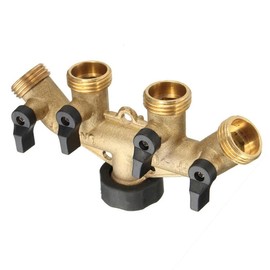 Sarini 4-Way Brass Diverter 3/4 Inch, 4-Way Brass Ball Valve with 4 Independent On/Off Valves for Garden Faucets, Hose Splitter, Watering Systems
